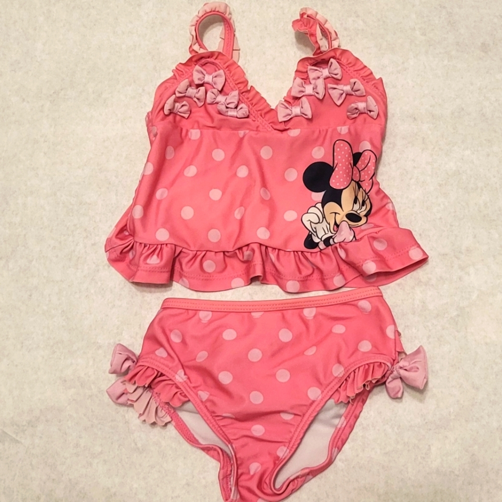 Disney Minnie pink polka dot bikini with ruffles and bows